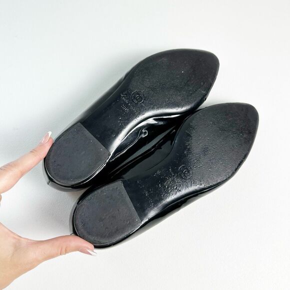 CHANEL Black Patent Leather CC Logo Ballet Flats Size 38.5 Pointed Almond Cap To - Picture 12 of 13